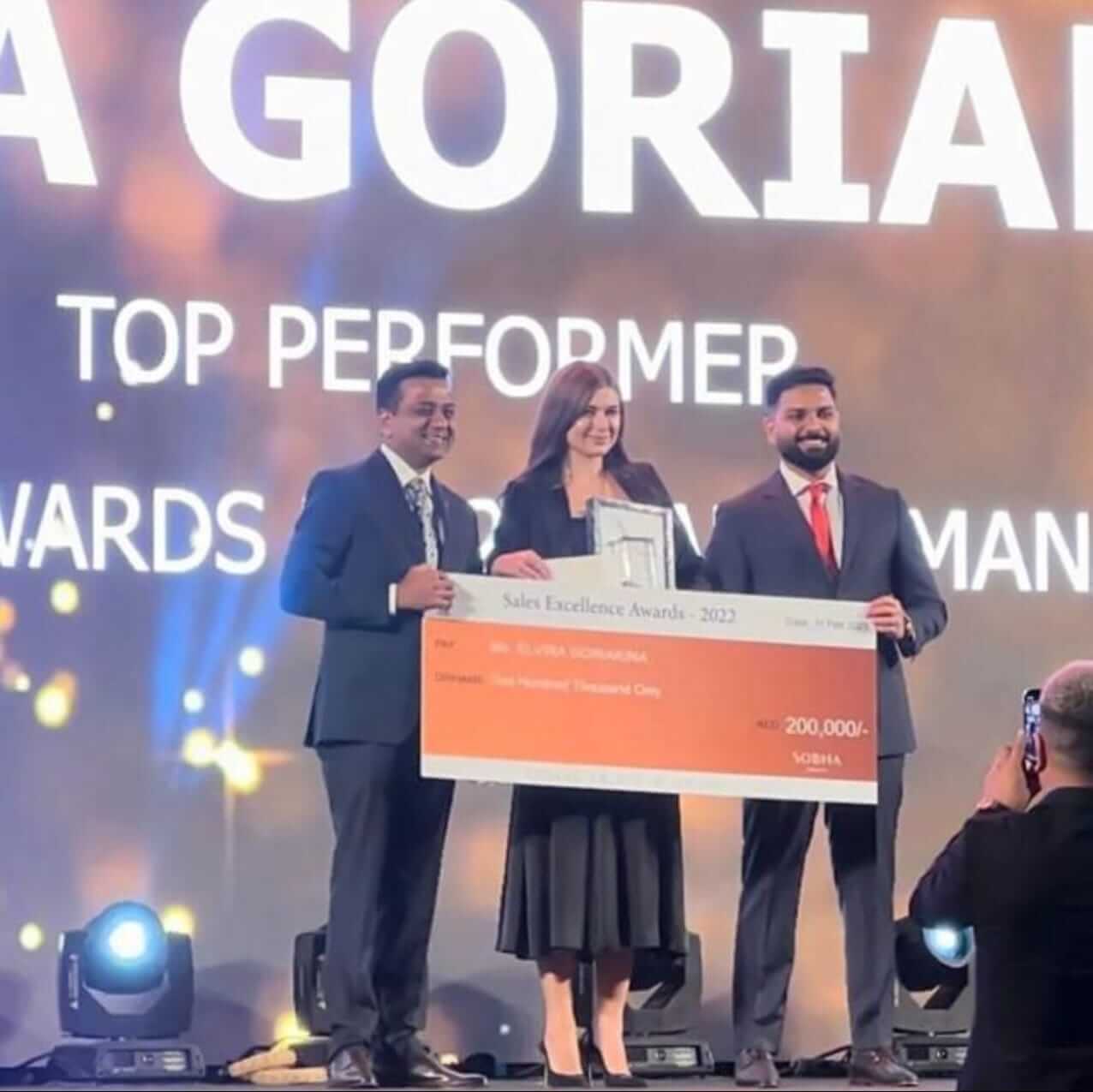 Elvira Goriakina receiving top broker awards at Sobha